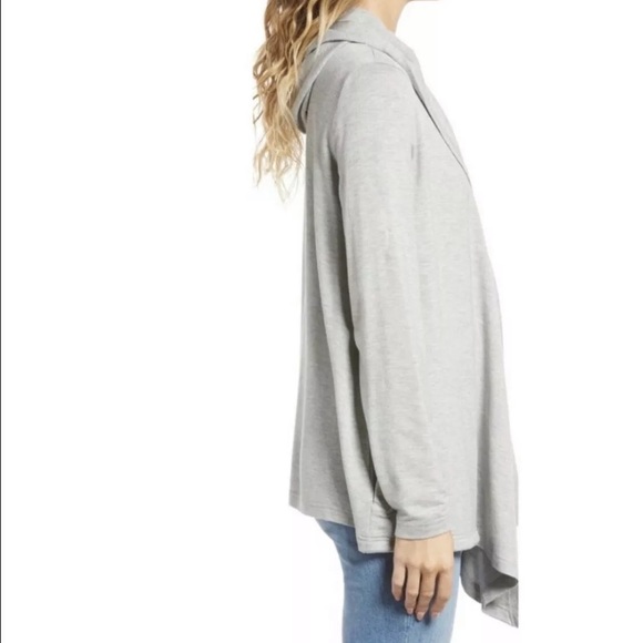 NWT Splendid Open Front High Low Hooded Cardigan XS Gray Lightweight - Picture 3 of 6